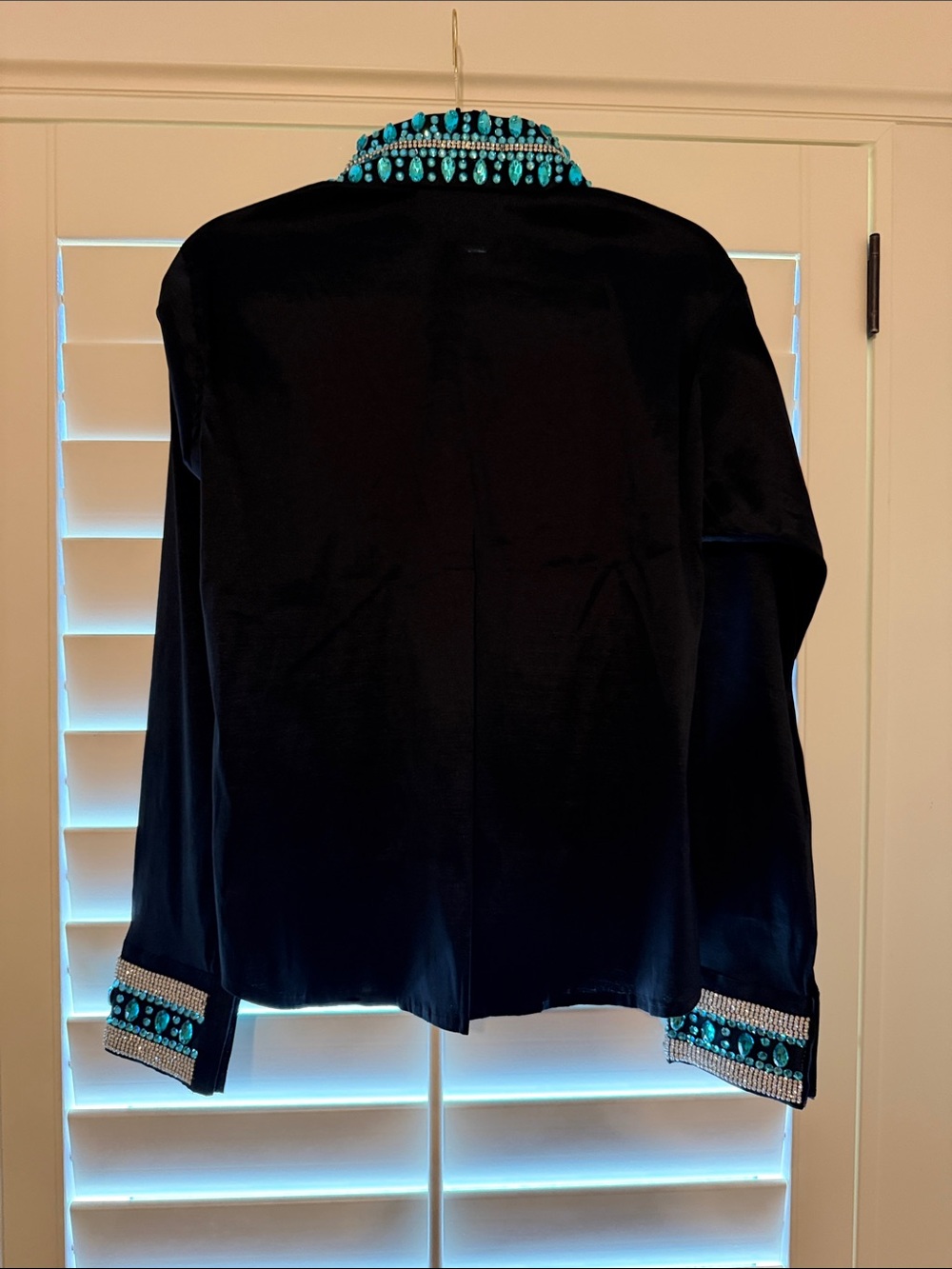Agava Black Taffeta Show Shirt with Turquoise Bead Embellishments - Picture 2 of 2